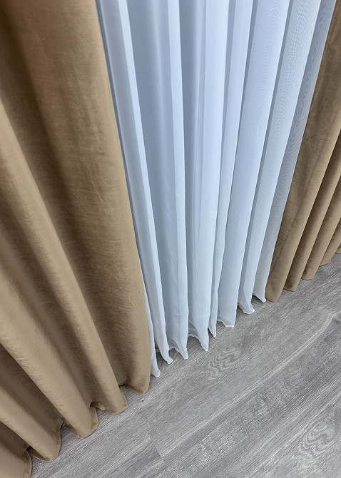 Шторная ткань бархат, высота 3м цвет бежевый 1549ш Киев - изображение 5