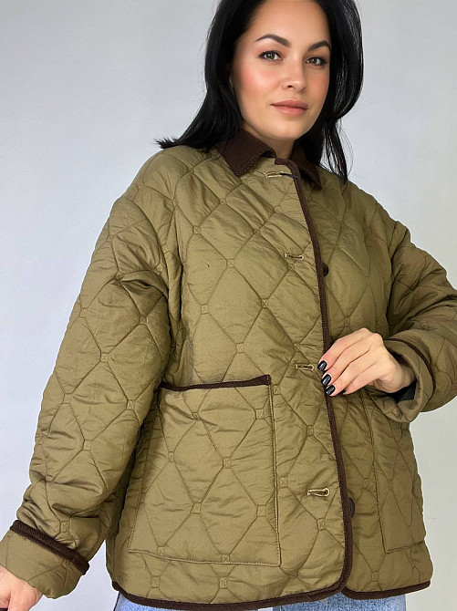 Куртка жіноча Lady Yep 9090 сорочка оверсайз стьобана демісезонна на гудзиках комбінована з вельветом коричнева, коричневий, M Київ - фото 15