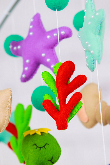 Дитячий мобіль на ліжечко для немовлят WooolyWool «Морські мешканці» Київ - фото 7