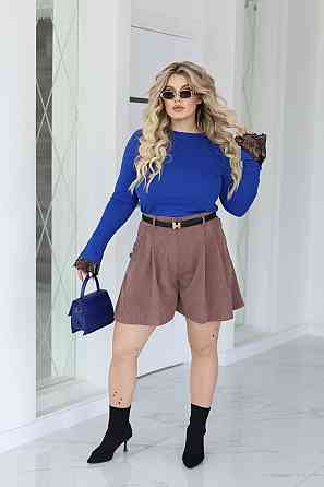 Женский лонгслив рубчик с кружевом Chic Батал 54-56, Электрик Киев