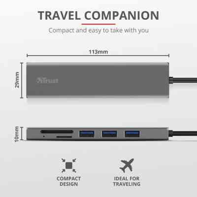 Концентратор Trust HALYX FAST 3USB+CARD READER USB-C ALUMINIUM (24191_TRUST) Винница