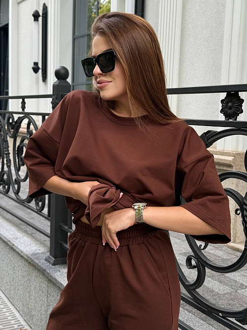 Спортивный костюм женский футболка и штаны джогеры Коричневый XL-XXL Харьков - изображение 5