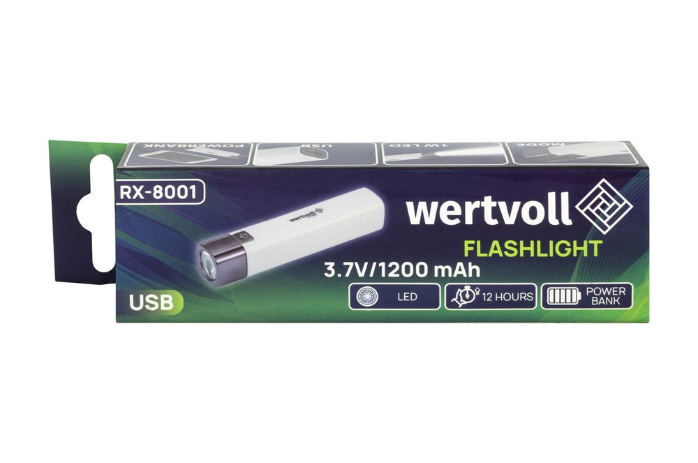 WERTVOLL Ліхтар WERTVOLL 3 режими LED Li-ion 1200 mAh/t 7000 K/80 lum powerbank ABS 122х25 мм W Киев - изображение 9
