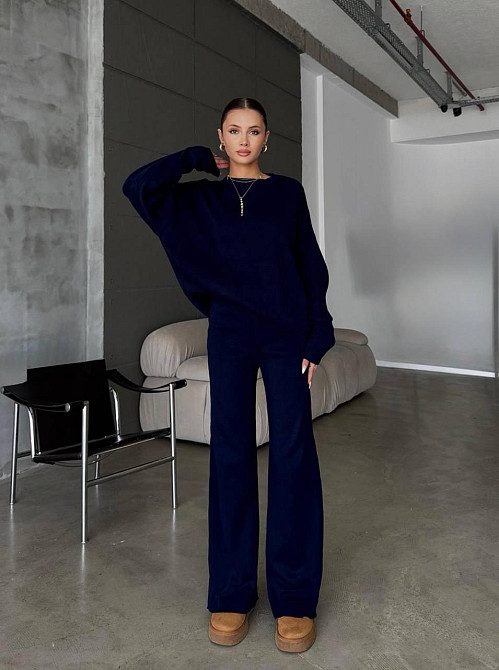 Женский уютный базовый костюм двойка из турецкой ангоры-кашемир Синий, 42/44 Одесса - изображение 1