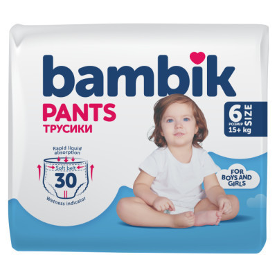 Підгузки Bambik трусики 6 (15+ кг) 30 шт (4823071652536) Вінниця - фото 1