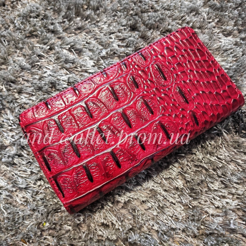Червоний жіночий гаманець на блискавці з тисненням під крокодила Київ - фото 4