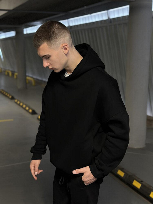 Чорне худі оверсайз чоловіче Pobedov Urbanist. Худі чорне чоловіче зима Київ - фото 3