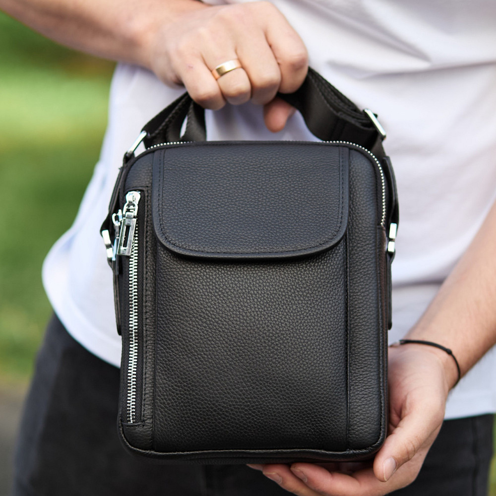 Мужская кожаная сумка-барсетка 19х24х7.5, сумочка планшет через плечо Bexhill BX-36256 черная Каменское - изображение 11