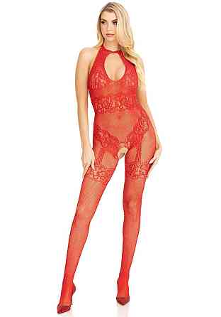 Бодістокінг Leg Avenue Rhinestone Lace and Net, One Size, червоний, зі стразами, відкритий доступ Sex Aura Київ
