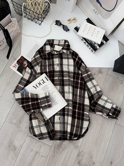 Жіноча тепла звичайна сорочка вільного крою турецький кашемір Шоколад Одеса - фото 1