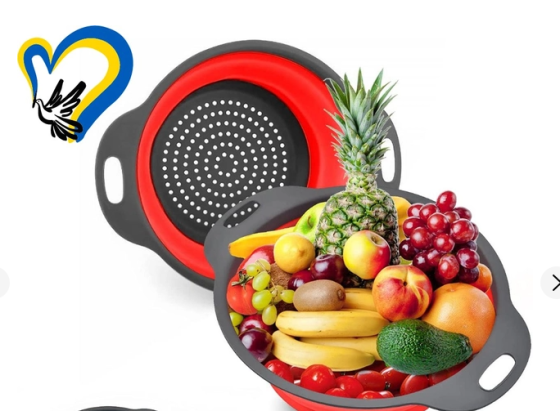 Силіконовий складний друшляк COLLAPSIBLE FILTER BASKETS з ручками, зручний для кухні та зберігання Київ