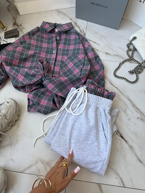 Женский стильный прогулочный костюм двойка: рубашка и штаны фланель + двунитка Розовый 2, 48/52 Одесса - изображение 8