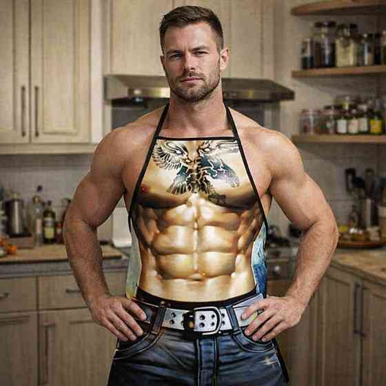 Фартук мужской кухонный с юмором голый торс 75 на 60 см разноцветный Киев