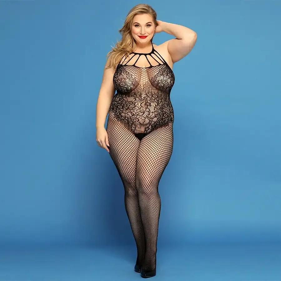 Сітчастий бодістокінг JSY «Відверта Мадлен» Plus Size, Black, імітація боді, мереживо, доступ Львів - фото 1