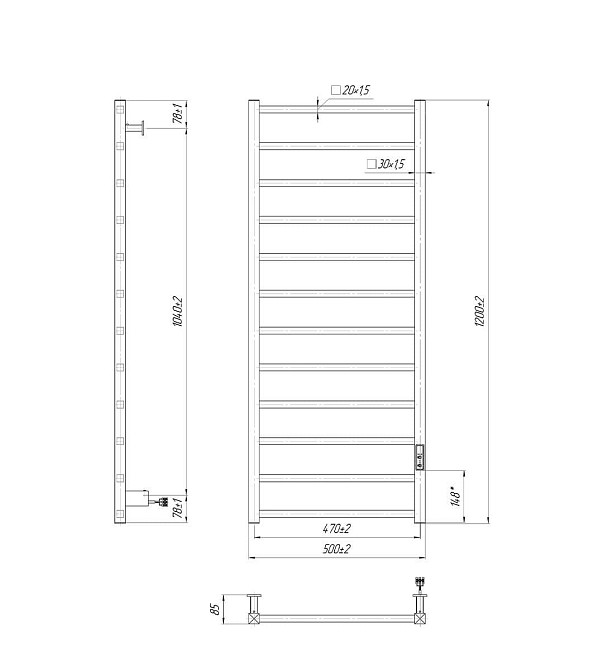 Электрический полотенцесушитель Mario Токио-I 1200x500/80 TR К таймер-регулятор, черный мат Киев - изображение 2