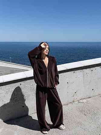 Женский повседневный оверсайз костюм двойка: кофта и штаны хлопковый велюр Одесса