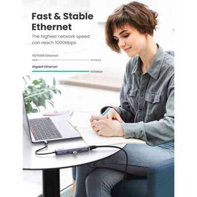 Концентратор Ugreen USB3.0 Type-C to HDMI 4K30Hz/USB 3.0x2/RJ45/PD CM418 (10919) Винница