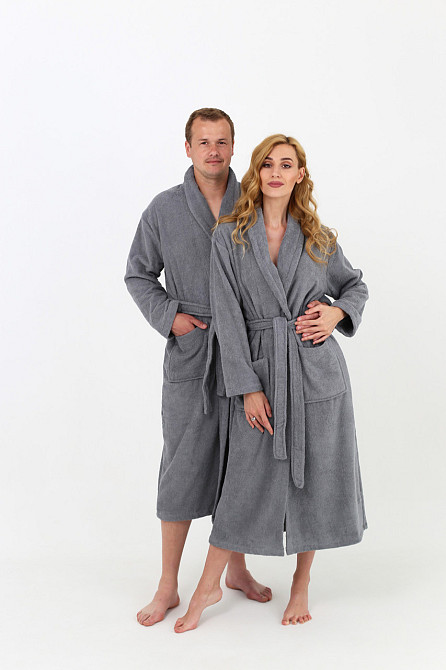 Чоловічий махровий халат Ideal Textile сірий М (56860518) Чернівці - фото 5