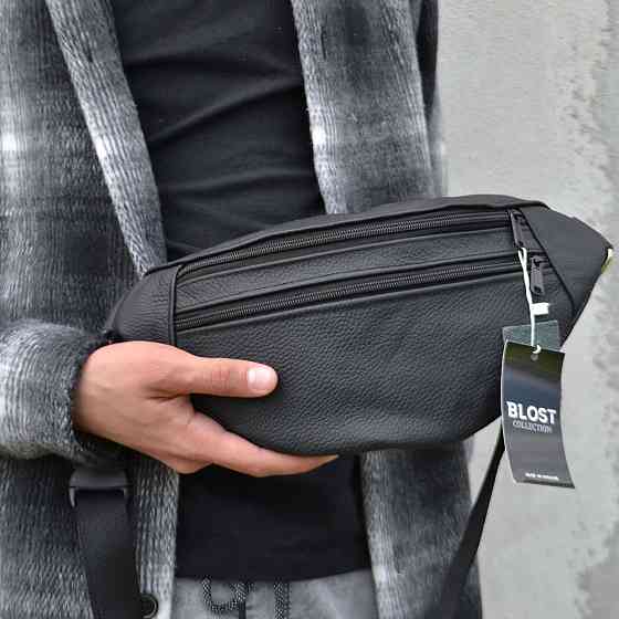 Сумка на пояс мужская бананка кожаная поясная из натуральной кожи кожа черная Київ