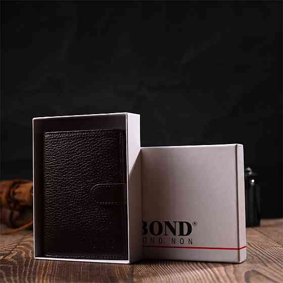 Практичний портмоне для чоловіків з натуральної зернистої шкіри Коричневий (BOND) Київ