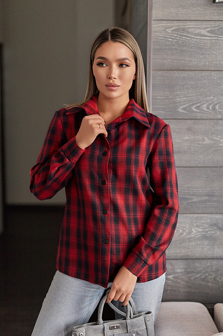 Жіноча сорочка в клітинку оверсайз "Wise" | Норма і батал Червоний, 50-52 Київ - фото 2