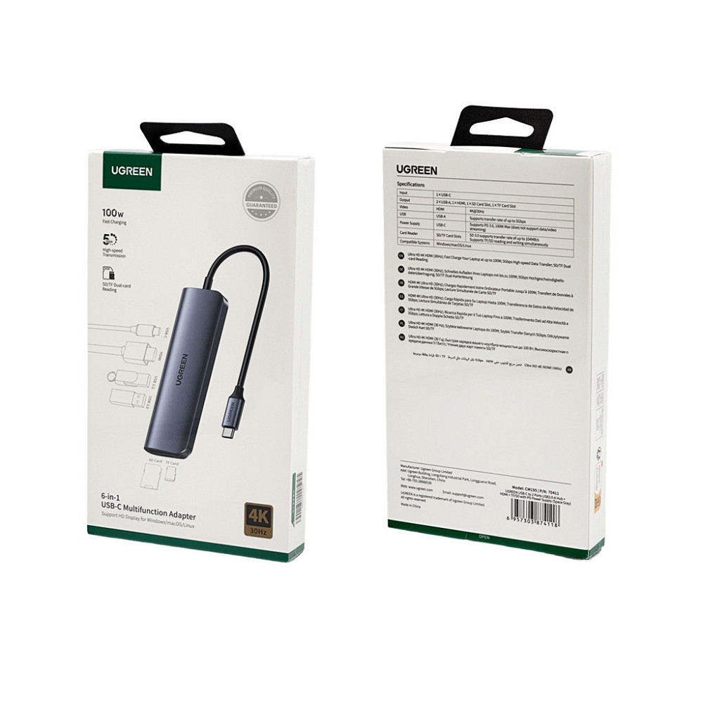 UGREEN USB-C Хаб з HDMI, 2 USB 3.0 та TF/SD слотом Київ - фото 5