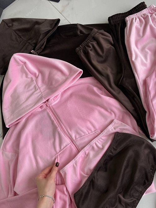 Женский прогулочный костюм четверка: худи, топ, шорты и штаны турецкий велюр спорт Барби Одесса - изображение 2