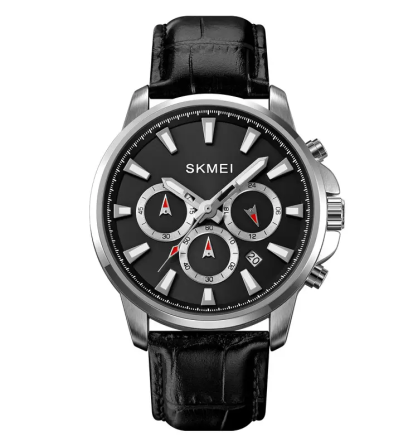 Мужские наручные часы Skmei 2071 с ремешком из эко-кожи (Черный с серебристым) Винница