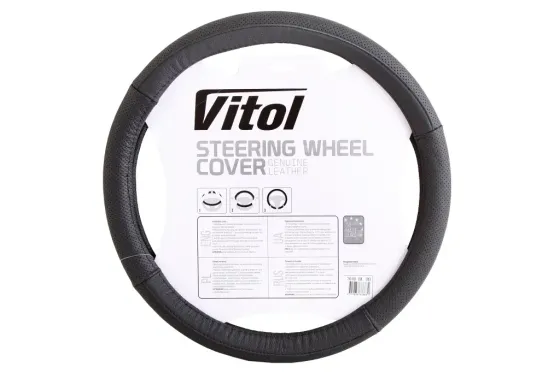 Оплетка на кермо шкіра M без запаху Vitol Lux 2040-BK-M чорний Вінниця