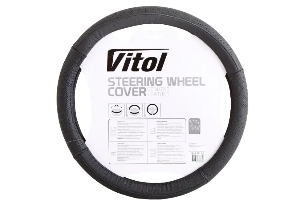 Оплетка на кермо шкіра M без запаху Vitol Lux 2040-BK-M чорний Вінниця - фото 2