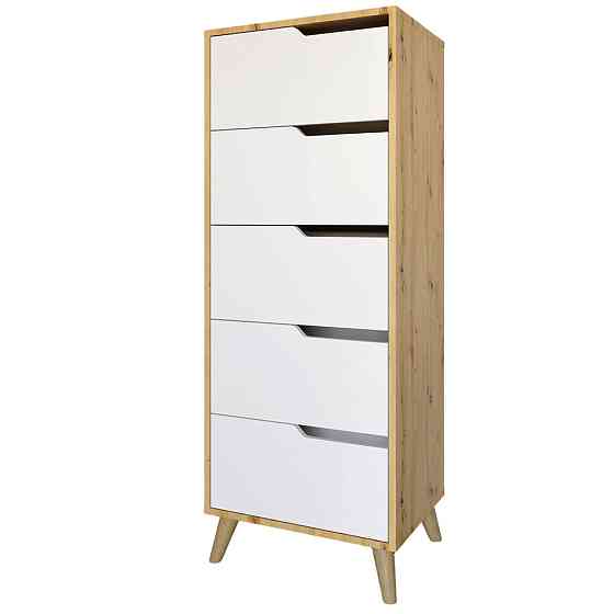 Комод высокий с ножками в цвете Орех Светлый 5 ящиков М-ЗОН Борн 500 Дуб Артизан/Нимфея Альба (белый) (MZN-031105) Львов