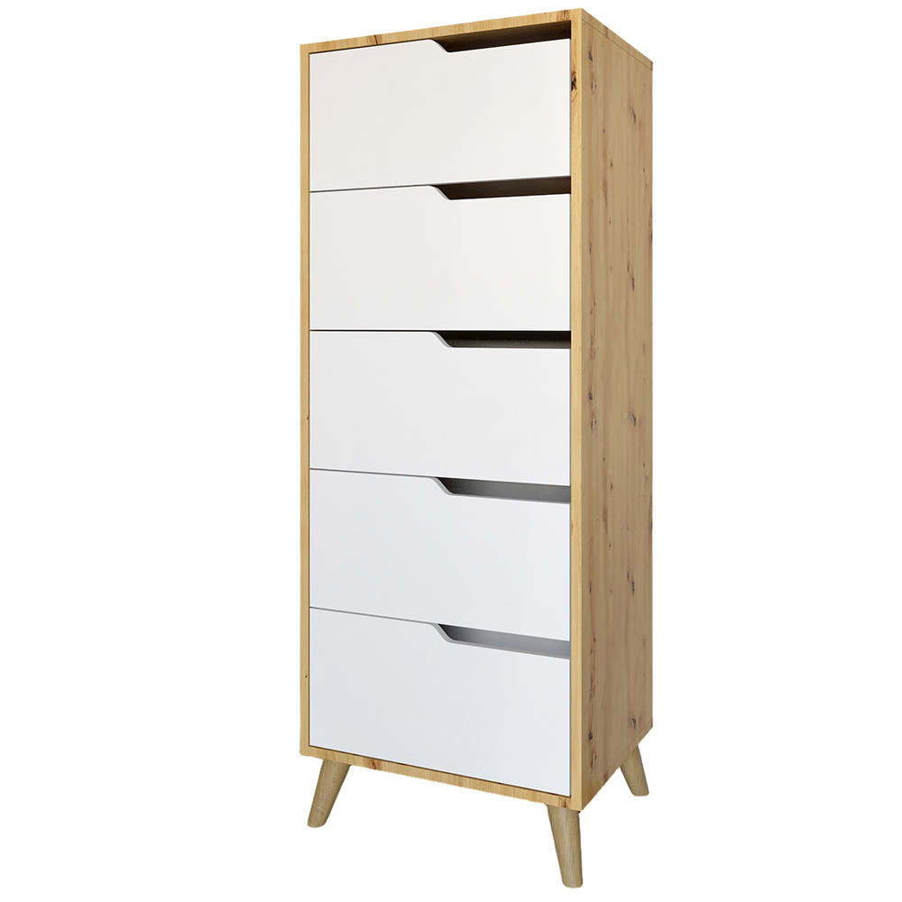 Комод високий з ніжками в кольорі Горіх світлий 5 ящиків М-ЗОН Борн 500 Дуб Артизан/Німфея Альба (білий) (MZN-031105) Львів - фото 2