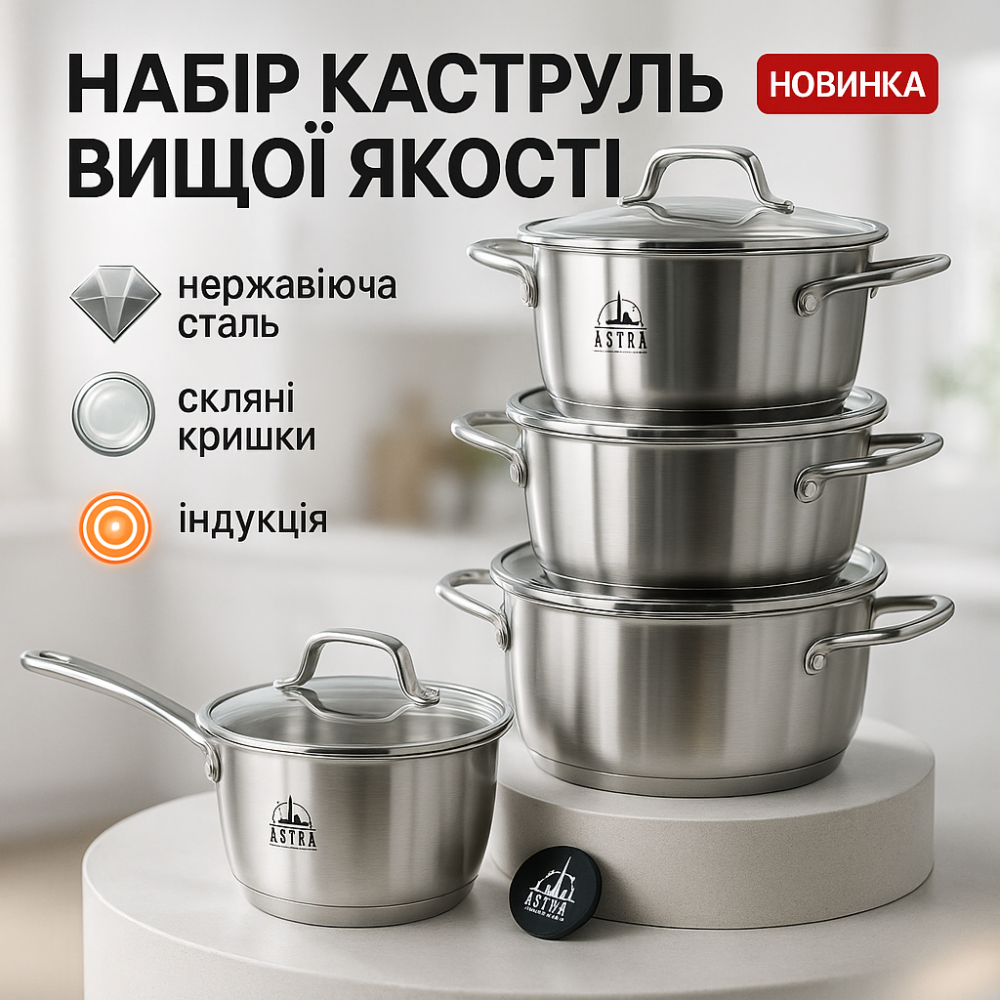 Набір каструль преміум 10 предметов ASTRA A-2310, Набір каструль хорошої якості високих LU-67 Львів - фото 14