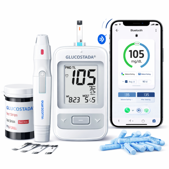 Глюкометр з Bluetooth мг/дл з індикатором до та після їжі, 10 тест-смужок, ланцети Київ