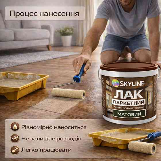 Лак для підлоги матовий Skyline паркетний, акрил-поліуретановий, водний, зносостійкий, без запаху, 5 л Харків