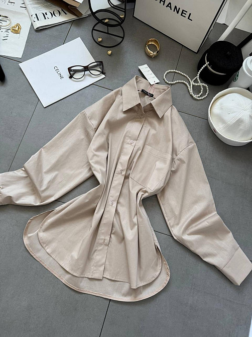 Жіноча базова сорочка на ґудзиках із бавовни Бежевий, 46/48 Одеса - фото 1