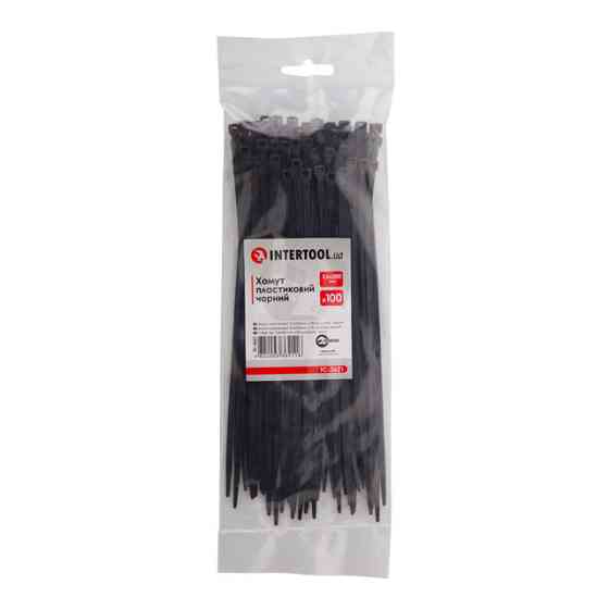 Хомут пластиковый, 3,6×200 мм, 100 шт/упак, черный INTERTOOL TC-3621 Киев