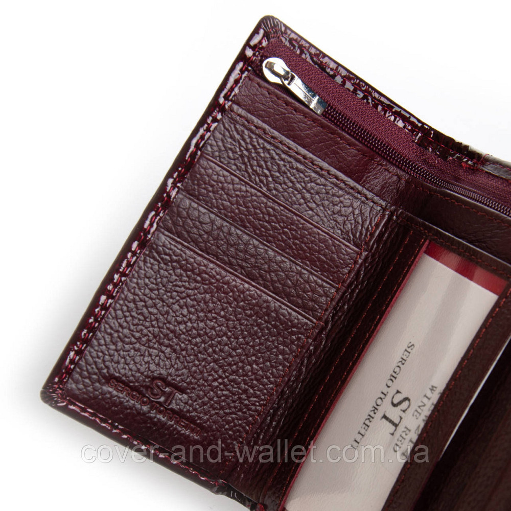 Бордовый лаковый маленький женский кошелек с монетницей ST Leather Киев - изображение 6