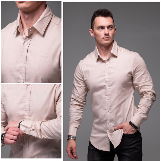 Бежева сорочка льон чоловіча довгий рукав сіра літня класична модель 3XL Одеса