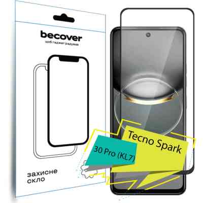 Стекло защитное BeCover Tecno Spark 30 Pro (KL7) Black (713080) Винница