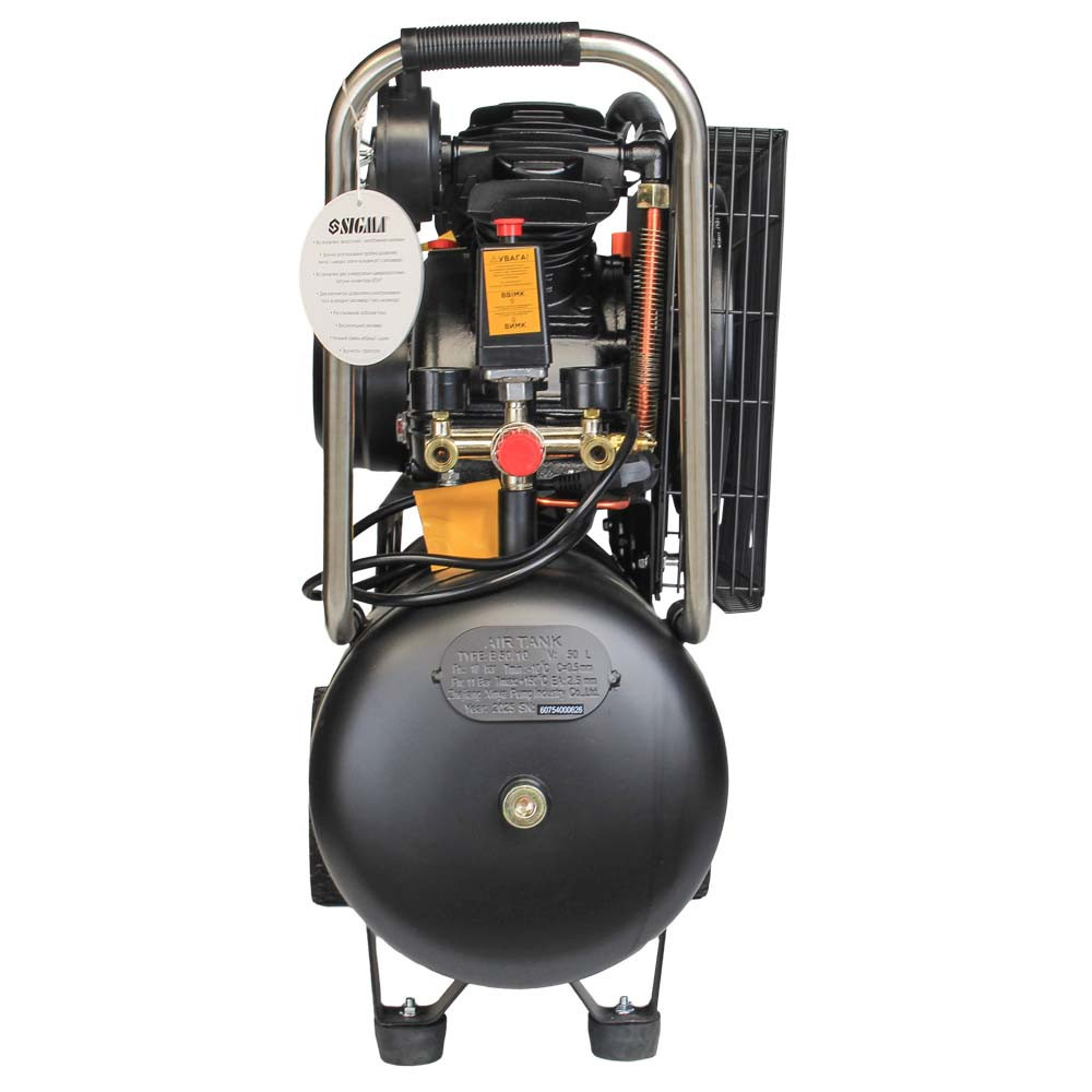 Компресор двоциліндровий ремінний (V) 2.5 кВт 396 л/хв 10бар 50 л (2 крани) SIGMA (7044131) Київ - фото 11