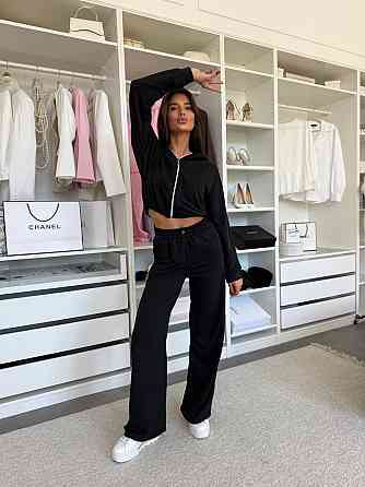 Женский прогулочный костюм двойка: зип худи и штаны двунитка Черный, 42/44 Одесса