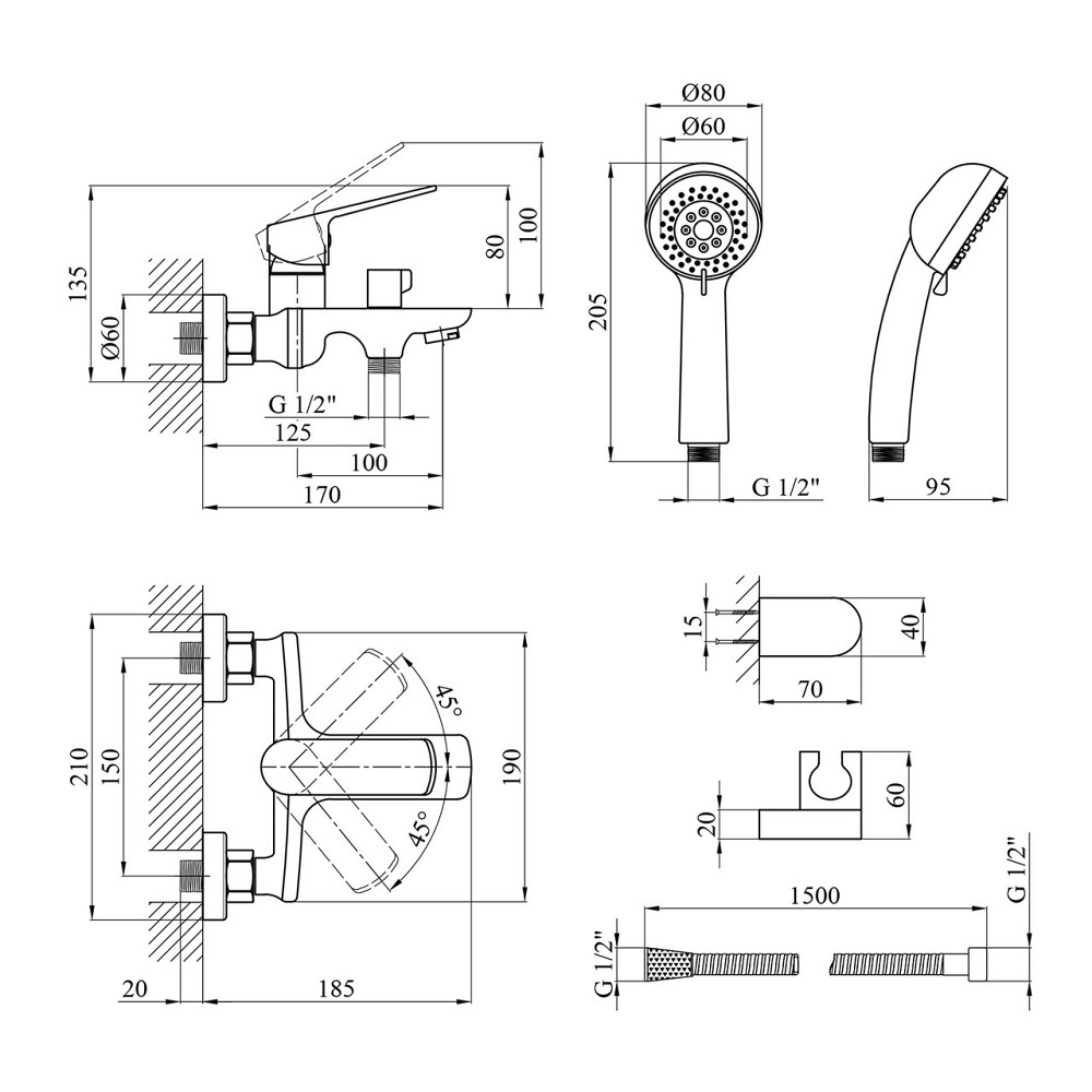 Смеситель для ванны Kroner KRP Dorn с душевым гарнитуром - C060 Киев - изображение 9
