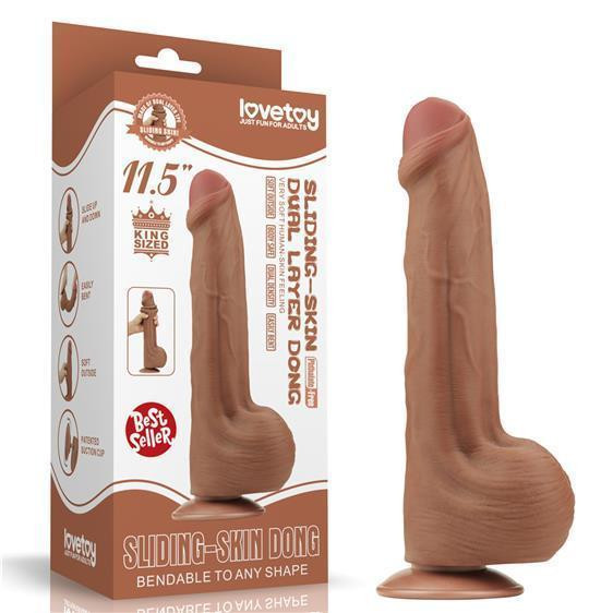 Фалоімітатор - Sliding-Skin Dual Layer Dong 11.5" Brown Sex Aura Київ - фото 2
