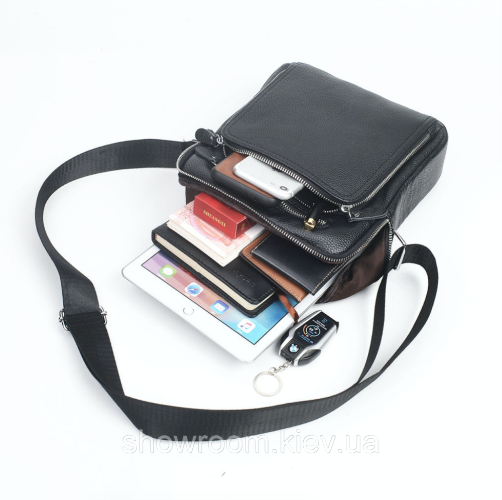 Мужская сумка через плечо Leather Collection (5033) кожаная черная Киев - изображение 7