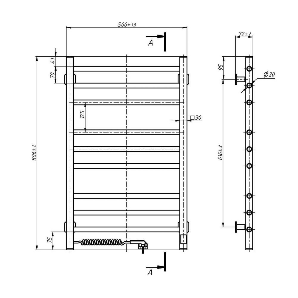 Полотенцесушитель электрический NAVIN Классик Квадро 500х800 Sensor (белый), таймер 12-116153-5080 Киев - изображение 5