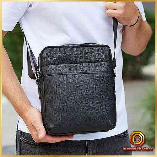Мужской классический большой мессенджер из натуральной кожи черный Tiding Bag Киев