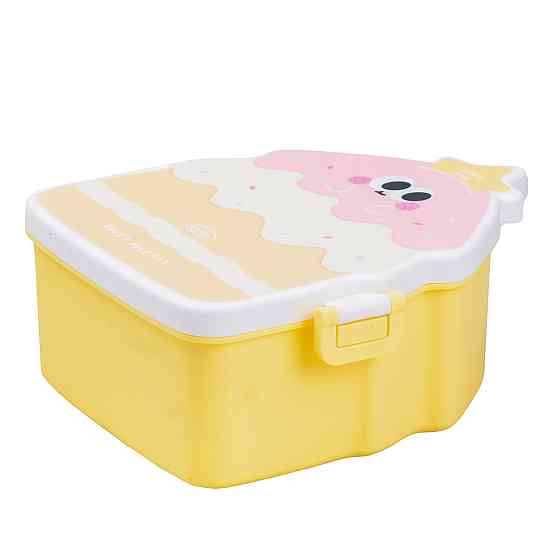 Дитячий ланч бокс на дві секції 950 мл пластиковий з вилкою та ложкою "Тістечко" Жовтий HP12271Y Київ