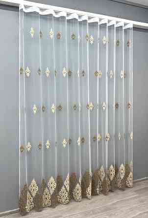 Тюль VR-Textil 1845т Фатин с объемной вышивкой Белый с бежевым и шоколадным 400х270 см (42-0917) Киев