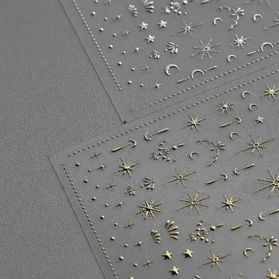 3D наклейки для нігтів сріблясті – зорі, місяць і сонце, блискучий декор для манікюру Київ